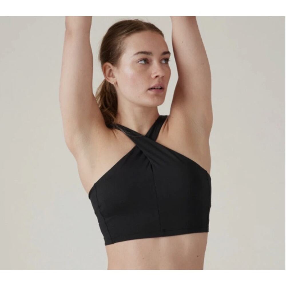 Athleta NWT Crossed Bikini Top Black Sz L Casual Swim Resort Vacation